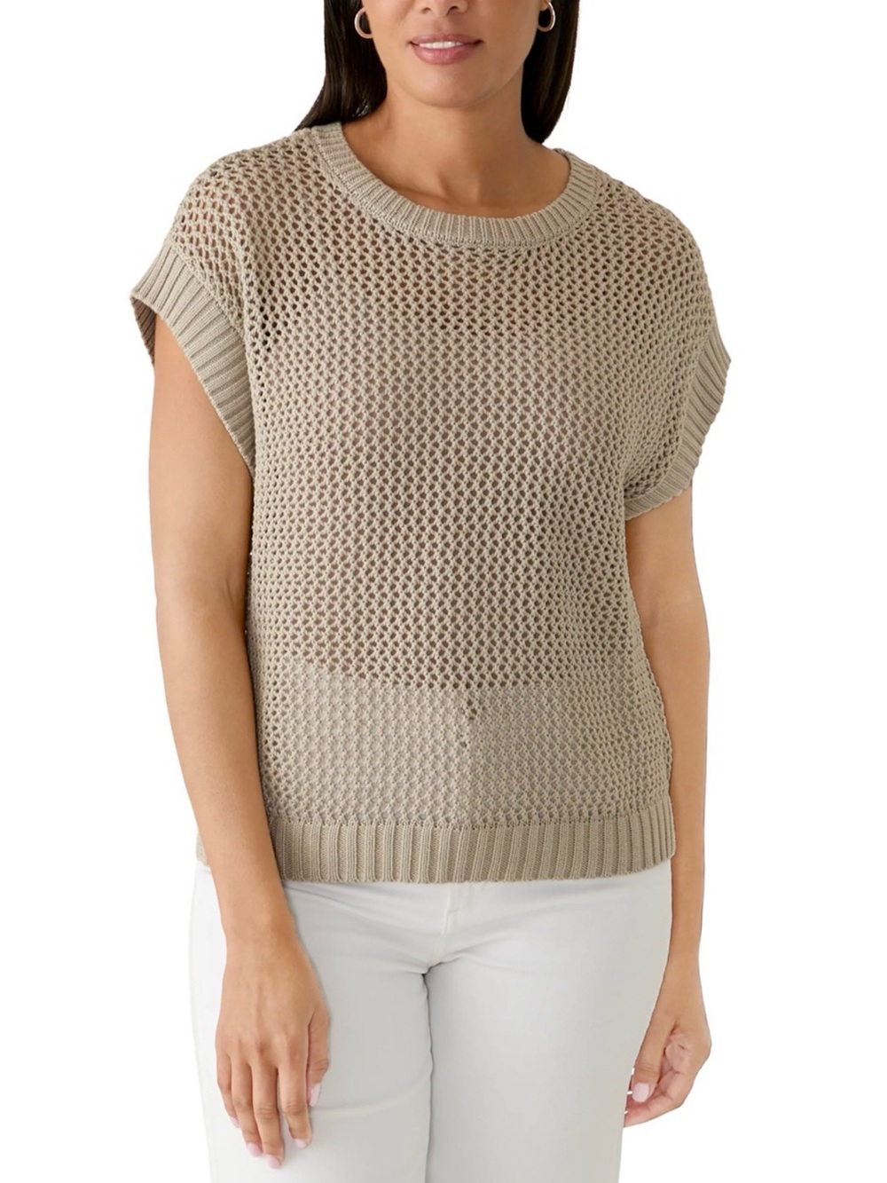 Vince Camuto Open Stitch Short Sleeve Crewneck Sweater